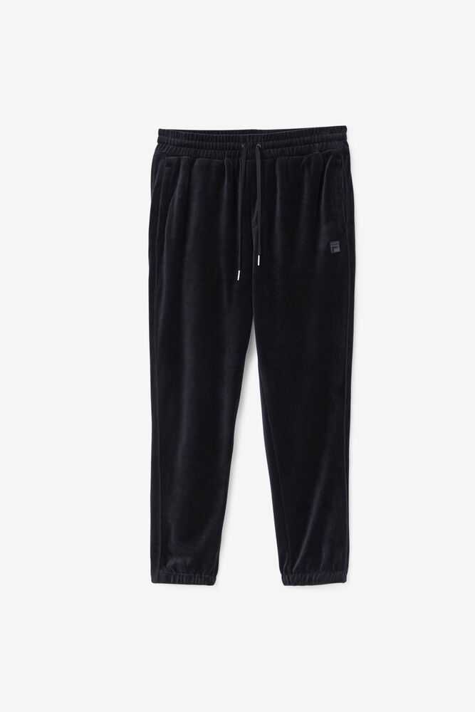 Black Men's FILA Deverall Velour Pants | USA-291043