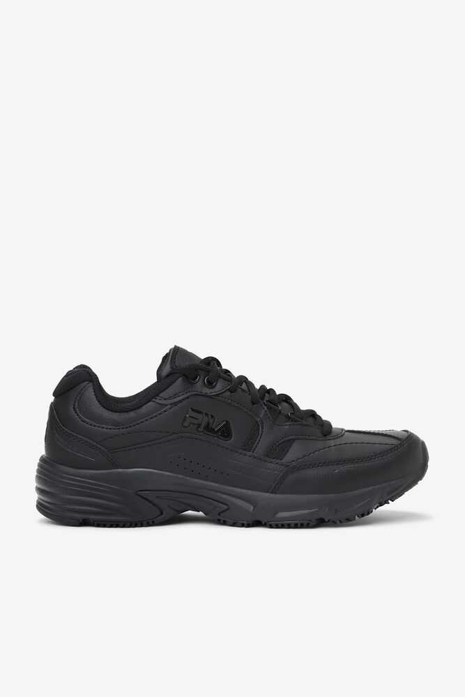 Black Men's FILA Memory Workshift Slip Resistant Shoes | USA-15946