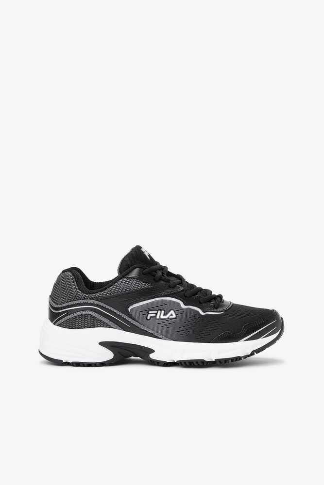 Black Metal Silver Women's FILA Memory Runtronic Slip Resistant Shoes | USA-15128