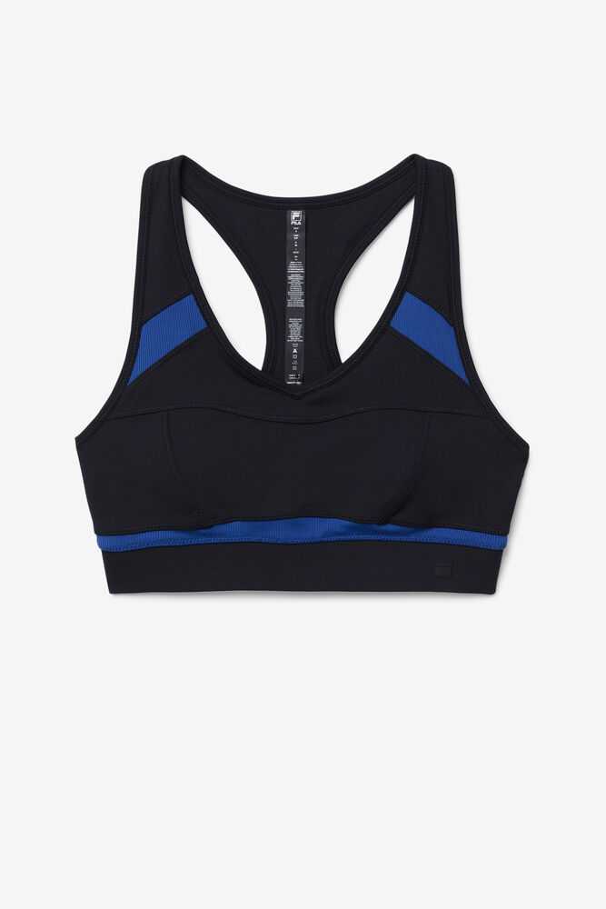 Black Navy Women's FILA Uplift Racerback Sport Bra | USA-15445