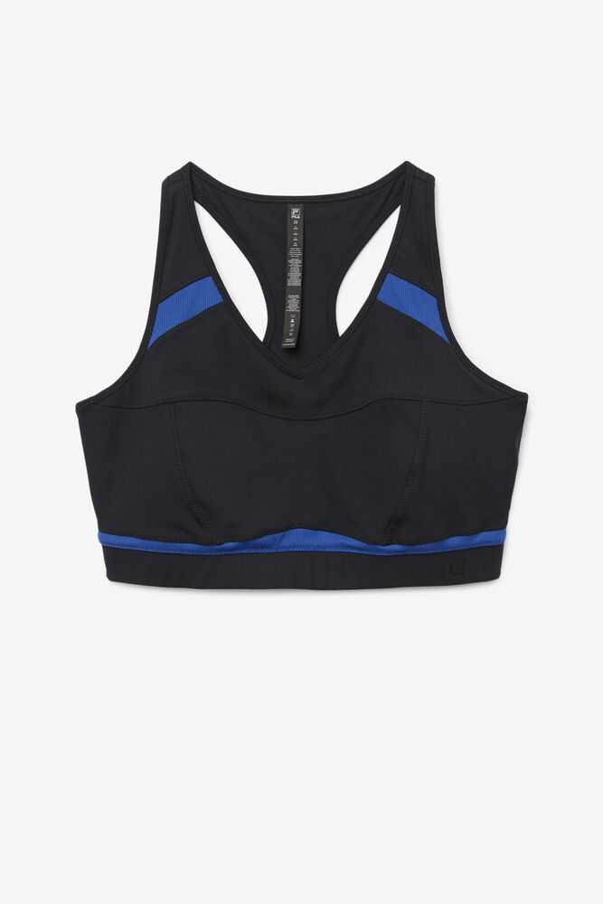 Black Navy Women's FILA Uplift Racerback Sport Bra | USA-15449