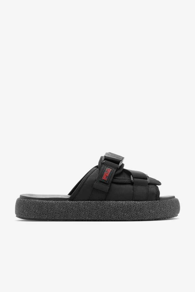 Black Red Black Men's FILA Atlas Slide Sandals | USA-073695