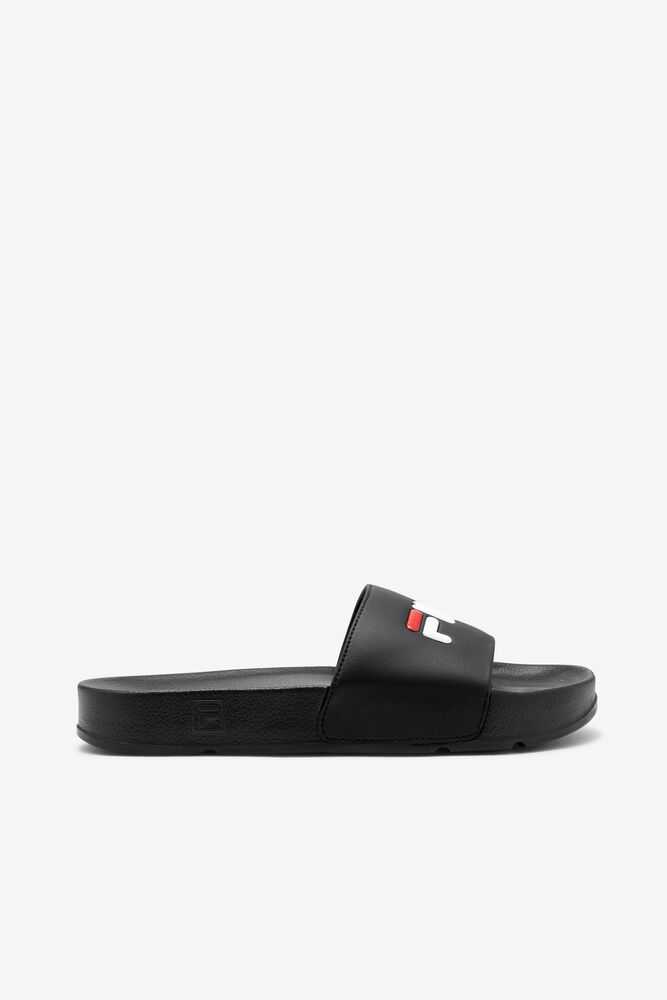 Black Red White Women's FILA Drifter Flip Flops | USA-15760