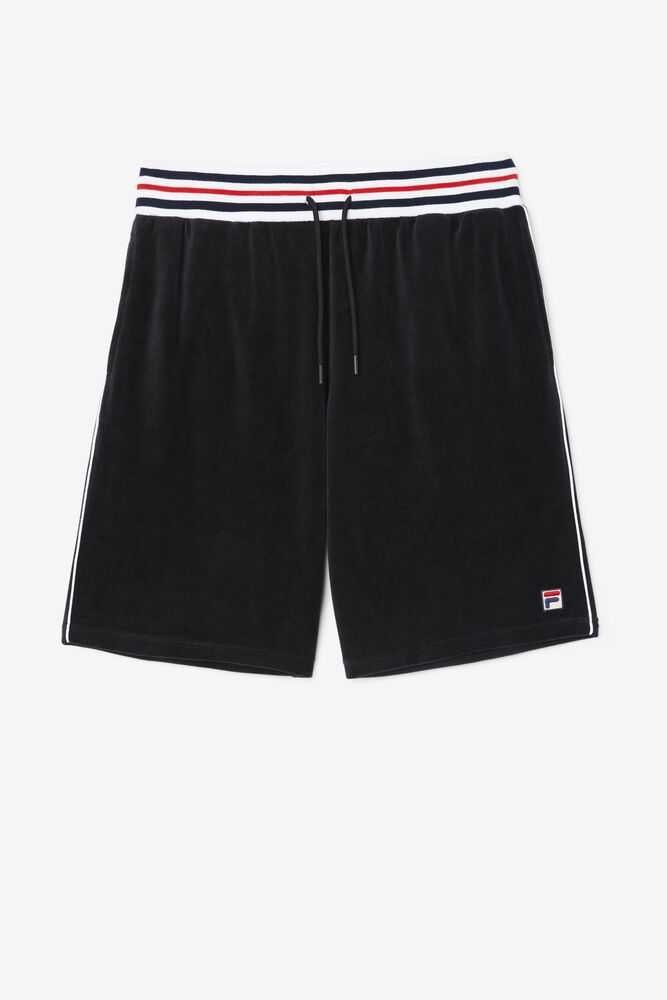 Black White Men's FILA Estudio Velour Shorts | USA-789504