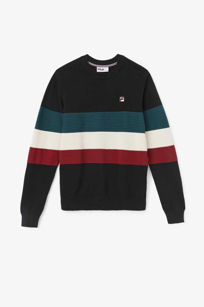 Black White Men's FILA Willkie Sweatshirt | USA-014398