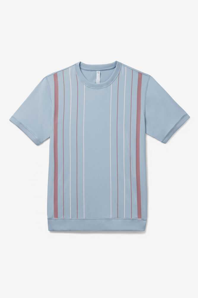 Blue Stripes Men's FILA Back Spin Tennis Shirts | USA-16044