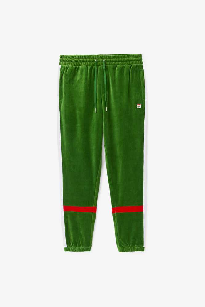 Deep Green White Red Men's FILA Ravid Velour Pants | USA-691748