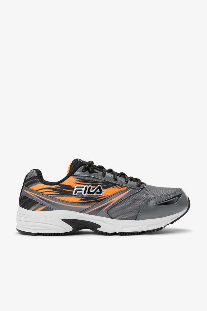 Grey Black Orange Men's FILA Memory Meira 2 Slip Resistant Shoes | USA-15935