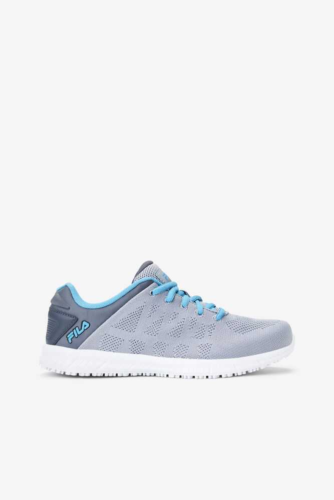 Light Grey Blue Women's FILA Memory Techknit Slip Resistant Shoes | USA-15141