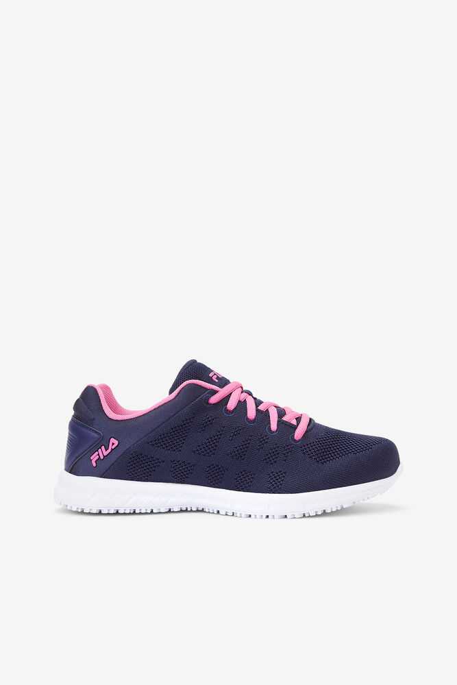 Navy Pink White Women's FILA Memory Techknit Slip Resistant Shoes | USA-15138