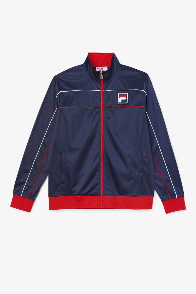 Navy Red White Men's FILA Wayan Track Jackets | USA-16169