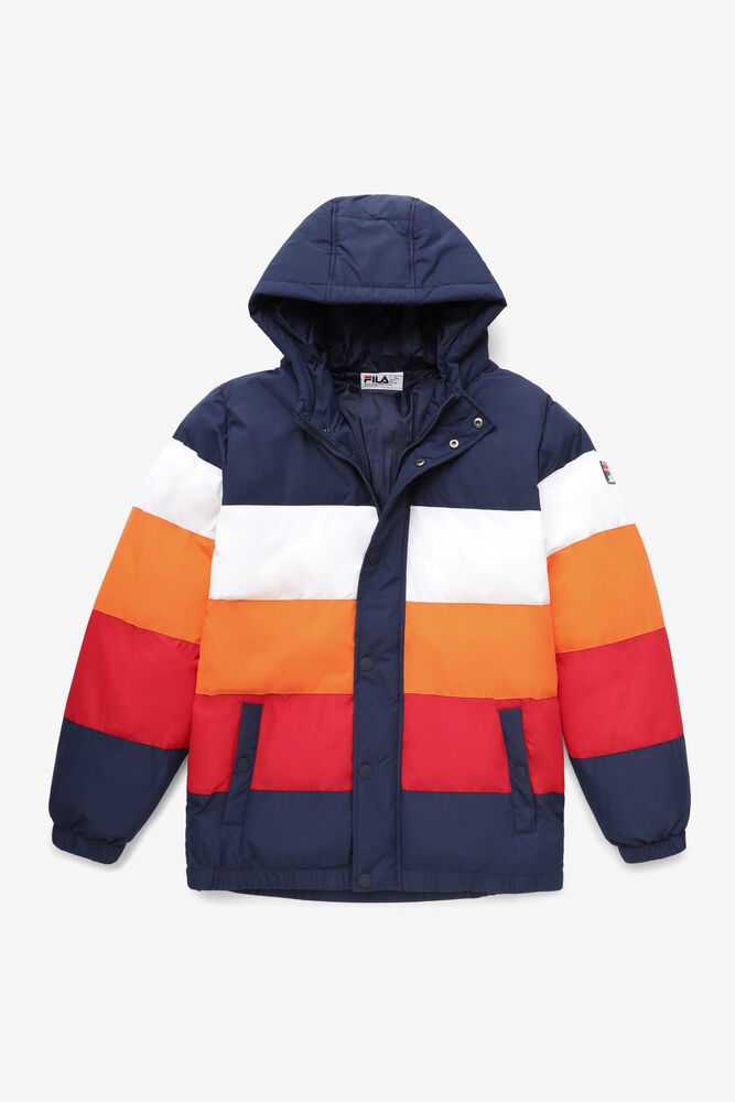 Navy White Orange Red Men's FILA Giovanni Fleece Jackets | USA-453897