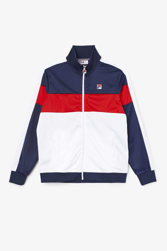 Navy White Red Men's FILA Assembly Track Jackets | USA-796402