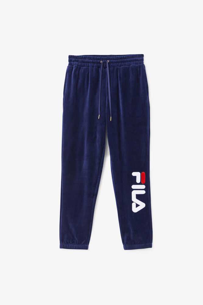 Navy White Red Men's FILA Mansur Velour Pants | USA-742901