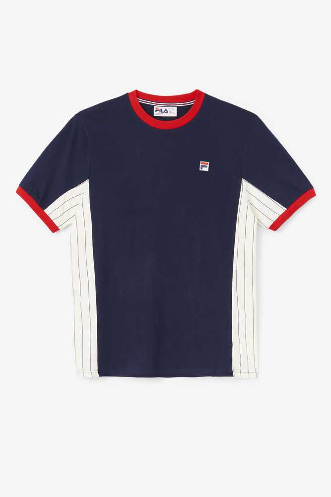 Navy White Red Men's FILA Warner T-shirts | USA-186429