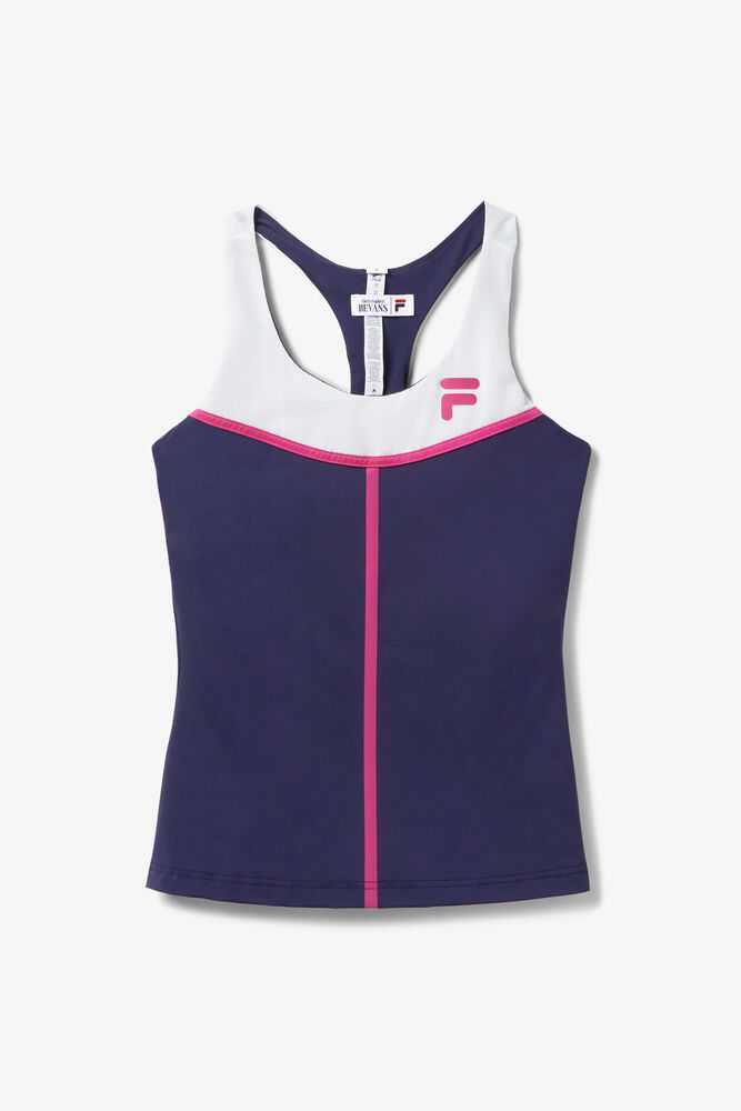 Navy White Women's FILA Baseline Tennis Tank Top | USA-15292