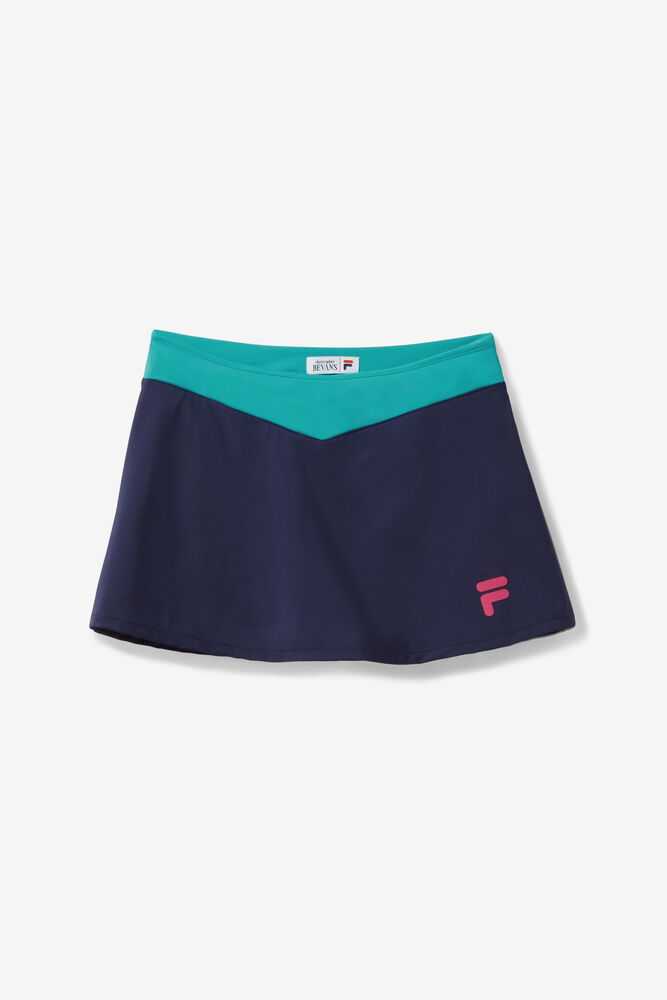 Navy White Women's FILA Bevans Tennis Skirts | USA-15222