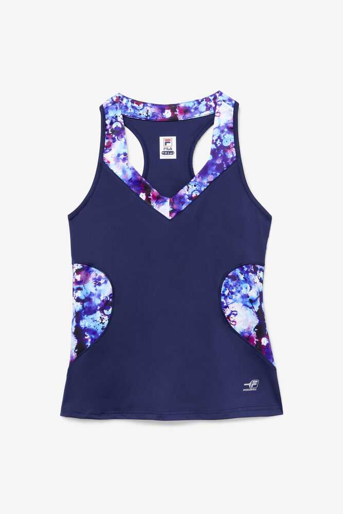 Navy Women's FILA Pickleball Halter Tank Top | USA-15320