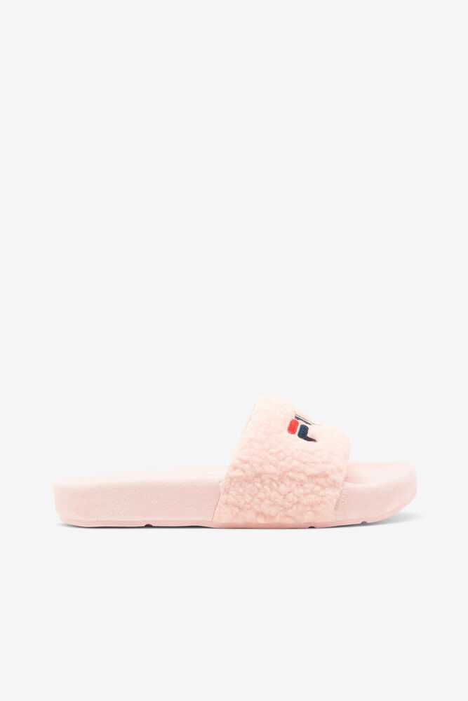 Pink Navy Red Women's FILA Fuzzy Flip Flops | USA-15766