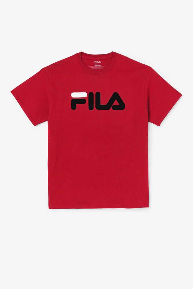 Red Black White Men's FILA Logo T-shirts | USA-973254