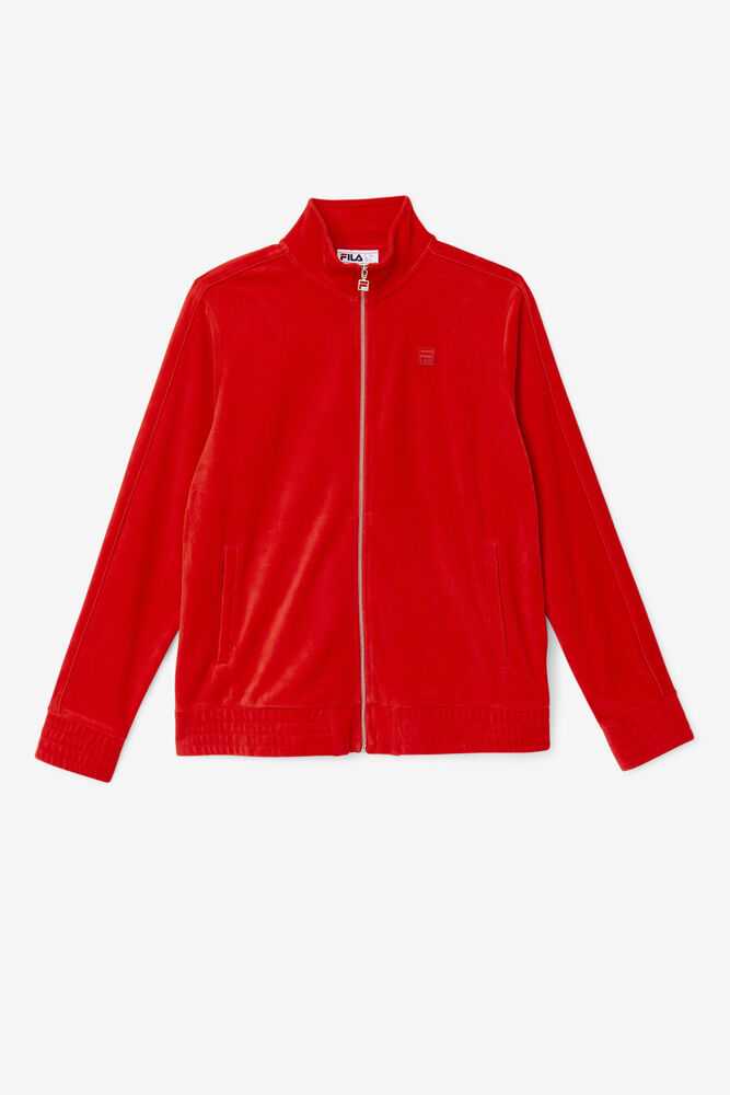 Red Men's FILA Deverall Velour Jacket | USA-507294