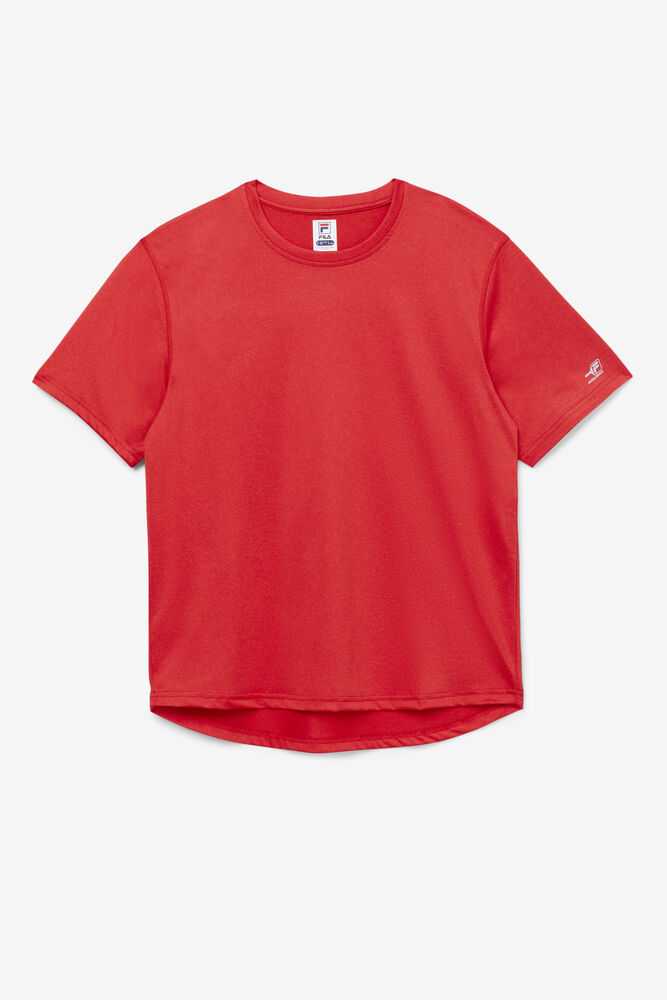 Red Men's FILA Pickleball Scallop Hem T-shirts | USA-16089