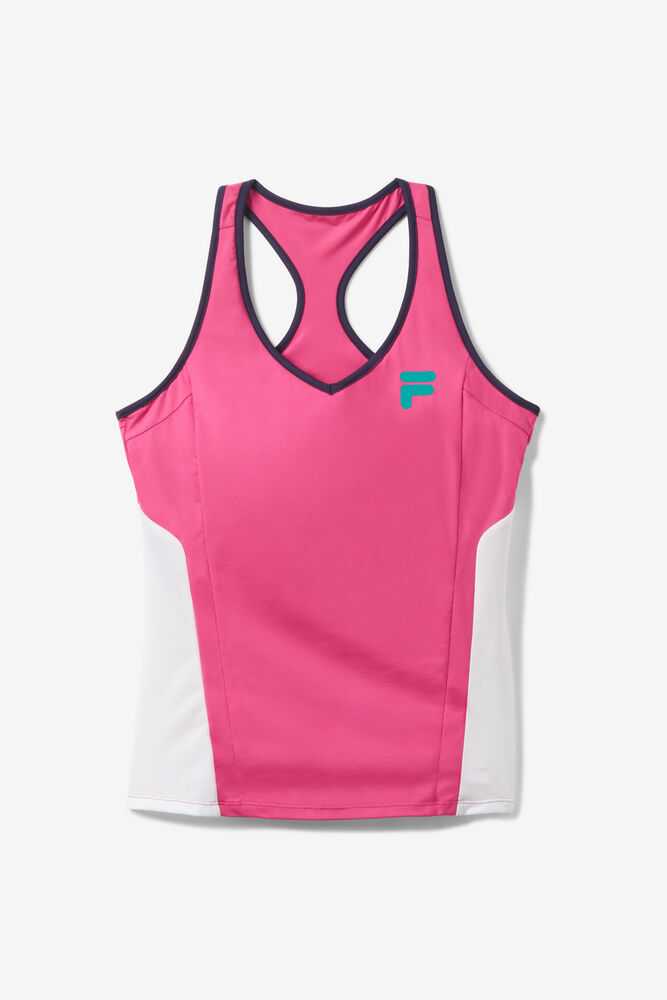 Rose White Navy Women's FILA Baseline Tennis Tank Top | USA-15288