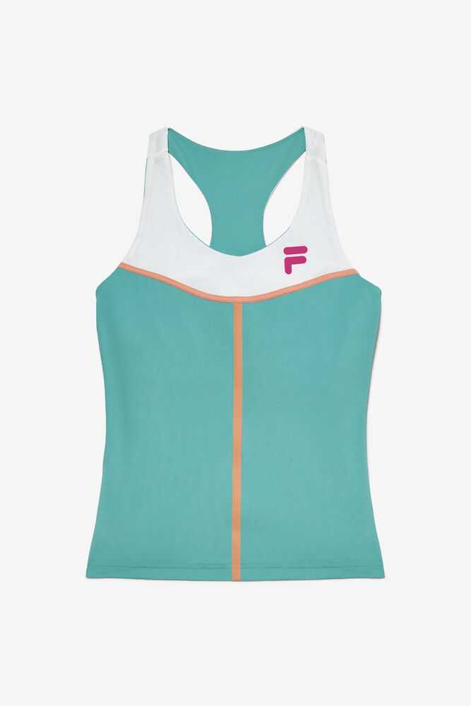 Turquoise Orange White Women's FILA Baseline Tennis Tank Top | USA-15291