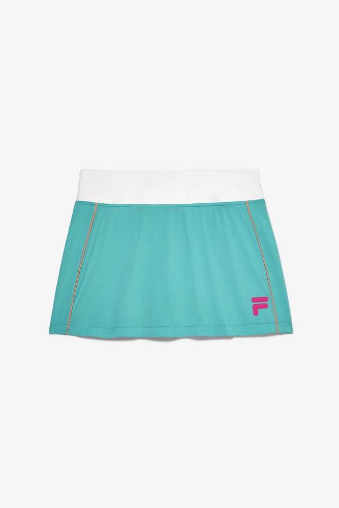 Turquoise White Orange Women's FILA Bevans Tennis Skirts | USA-15220