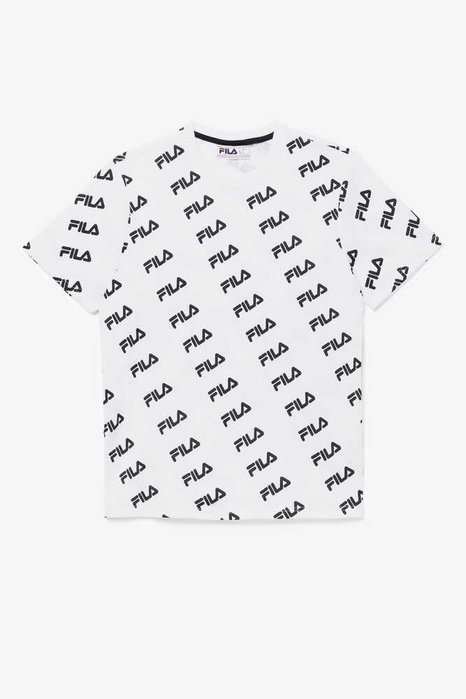 White Black Men's FILA Diagonal T-shirts | USA-085729