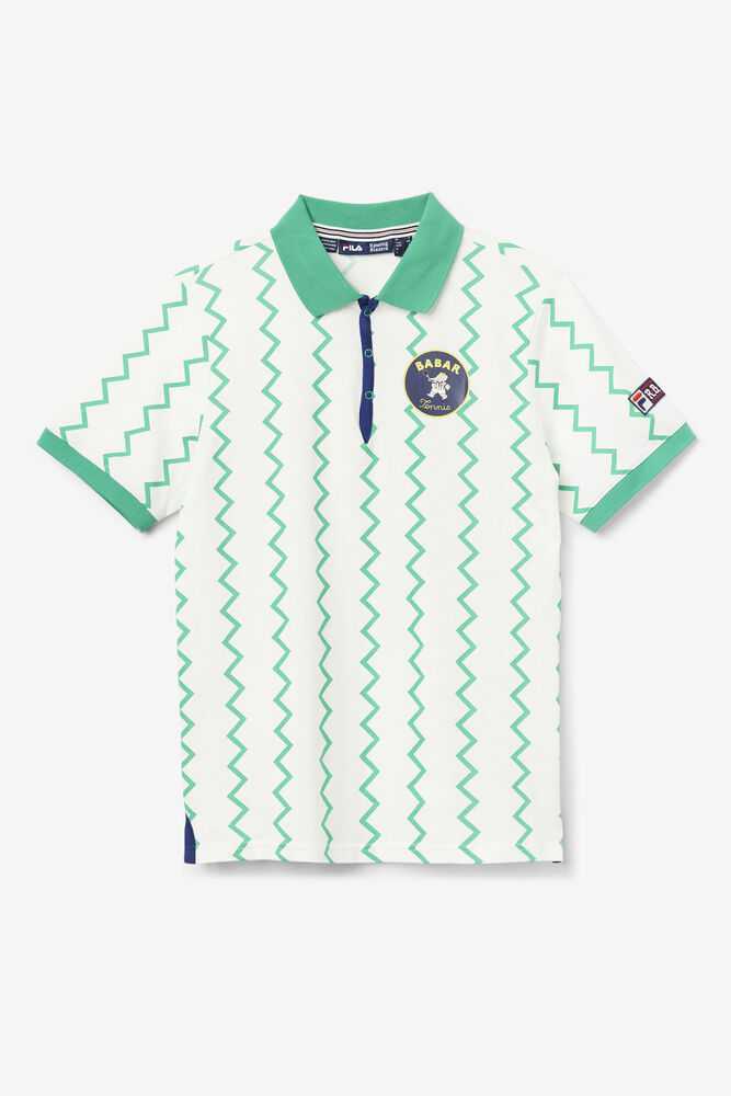 White Deep Mint Blue Men's FILA Fila X Rb Babar Polo Shirts | USA-965187