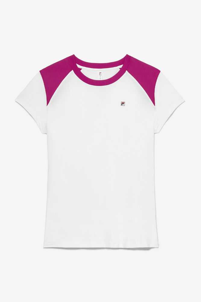 White Fuchsia Women's FILA Baseline Tennis Shirts | USA-15285