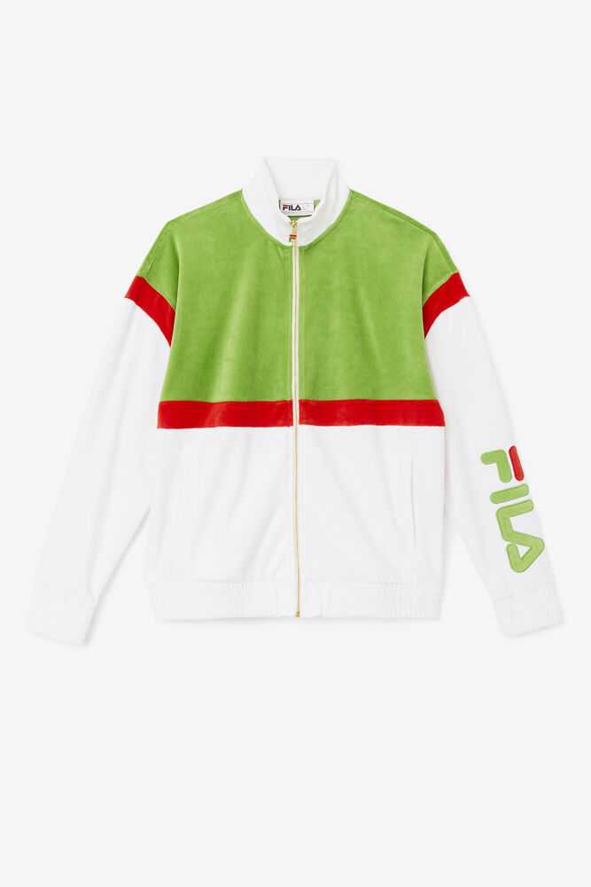 White Green Red Men's FILA Mansur Velour Jacket | USA-810725