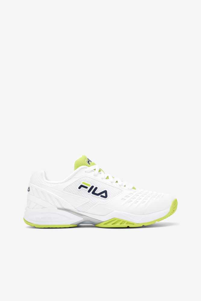 White Navy Light Green Women's FILA Axilus 2 Energized Tennis Shoes | USA-15236