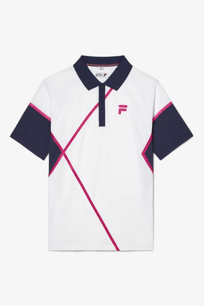 White Navy Men's FILA Bevans Tennis Polo | USA-16065