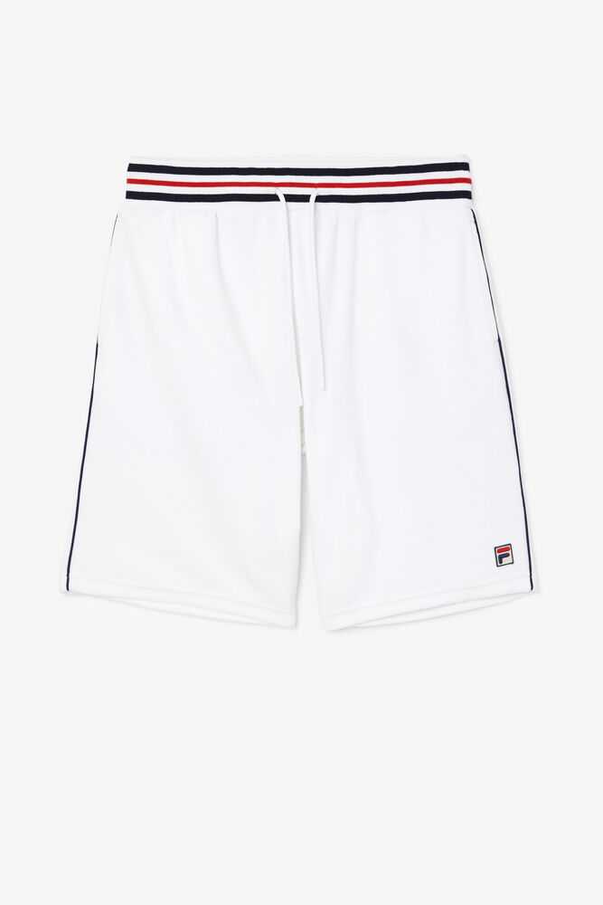 White Navy Men's FILA Estudio Velour Shorts | USA-085742