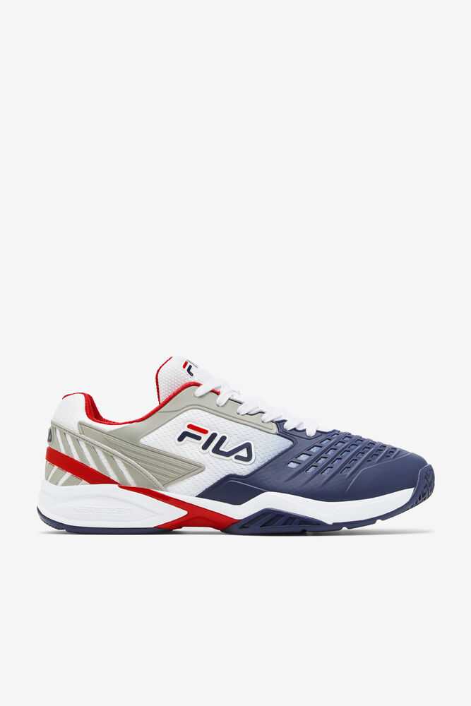 White Navy Red Men's FILA Axilus 2 Energized Tennis Shoes | USA-15966