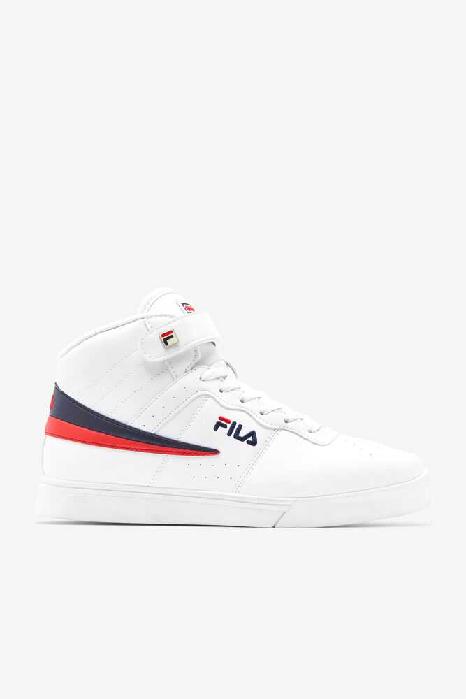 White Navy Red Men's FILA Vulc 13 Sneakers | USA-419756