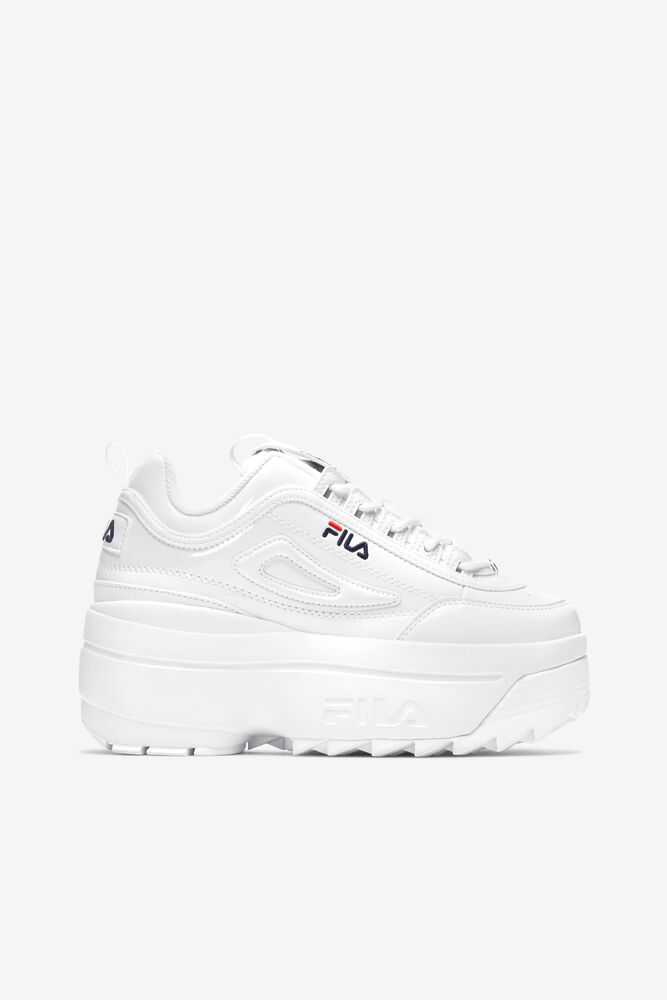 White Navy Red Women's FILA Disruptor 2 Wedge Sneakers | USA-15896