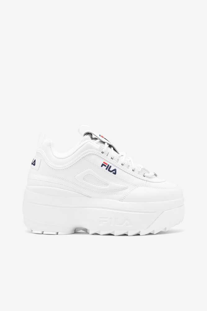 White Navy Red Women's FILA Disruptor 2 Wedge Sneakers | USA-15899