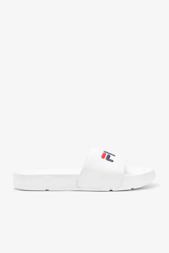 White Navy Red Women's FILA Drifter Flip Flops | USA-15099