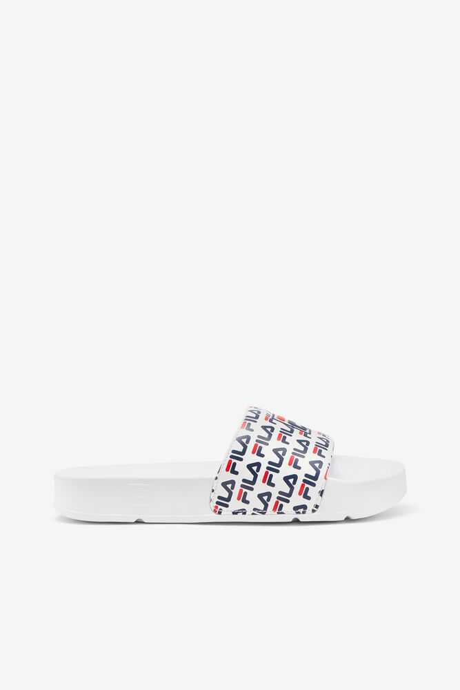 White Navy Red Women's FILA Drifter Flip Flops | USA-15755