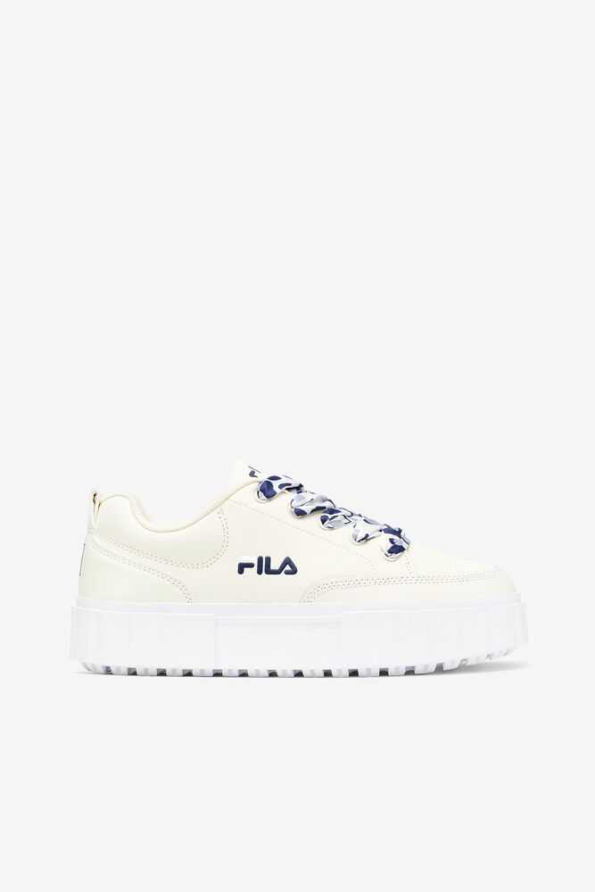 White Navy White Women's FILA Sandblast Sneakers | USA-15853