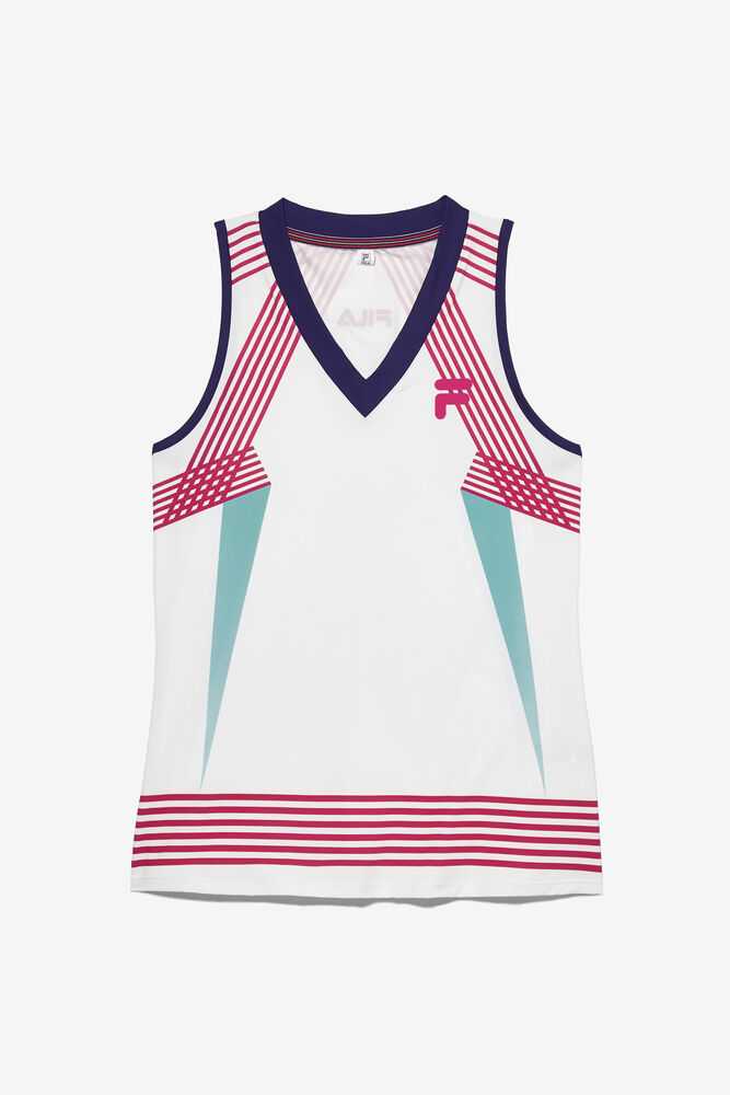 White Navy Women's FILA Baseline Tennis Tank Top | USA-15286