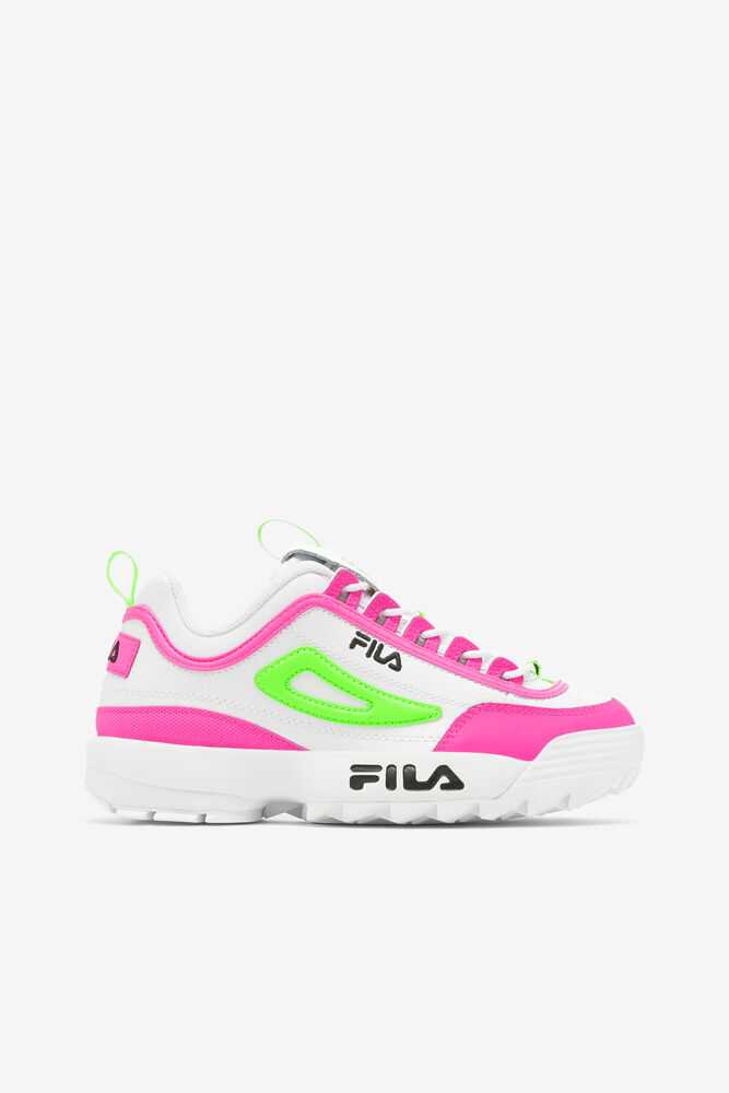 White Pink Green Women's FILA Disruptor 2 Sneakers | USA-15906