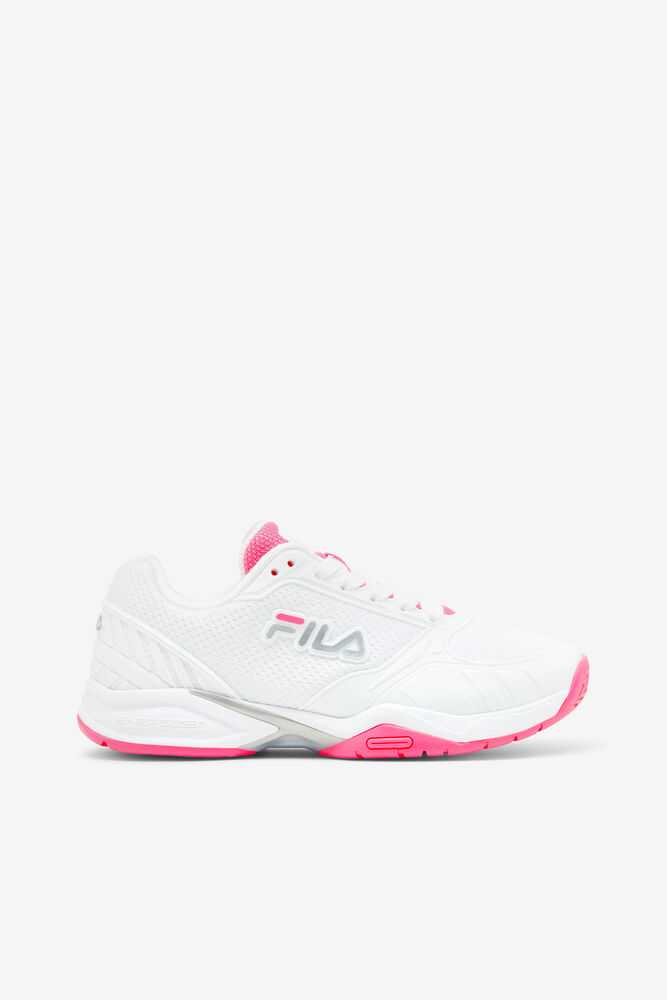 White Pink White Women's FILA Volley Zone Pickleball Shoes | USA-15324