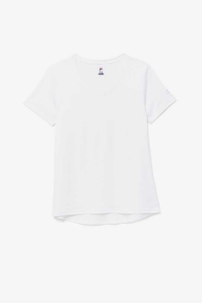 White Women's FILA Pickleball Silky V-neck T-shirts | USA-15318