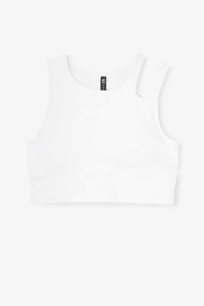 White Women's FILA Uplift Slice Crop Sport Bra | USA-15454