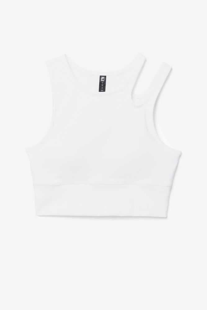 White Women's FILA Uplift Slice Crop Sport Bra | USA-15470