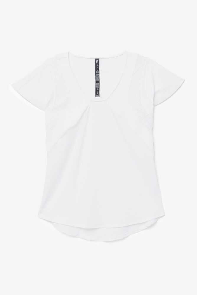 White Women's FILA Uplift Textured Workout Shirts | USA-15408